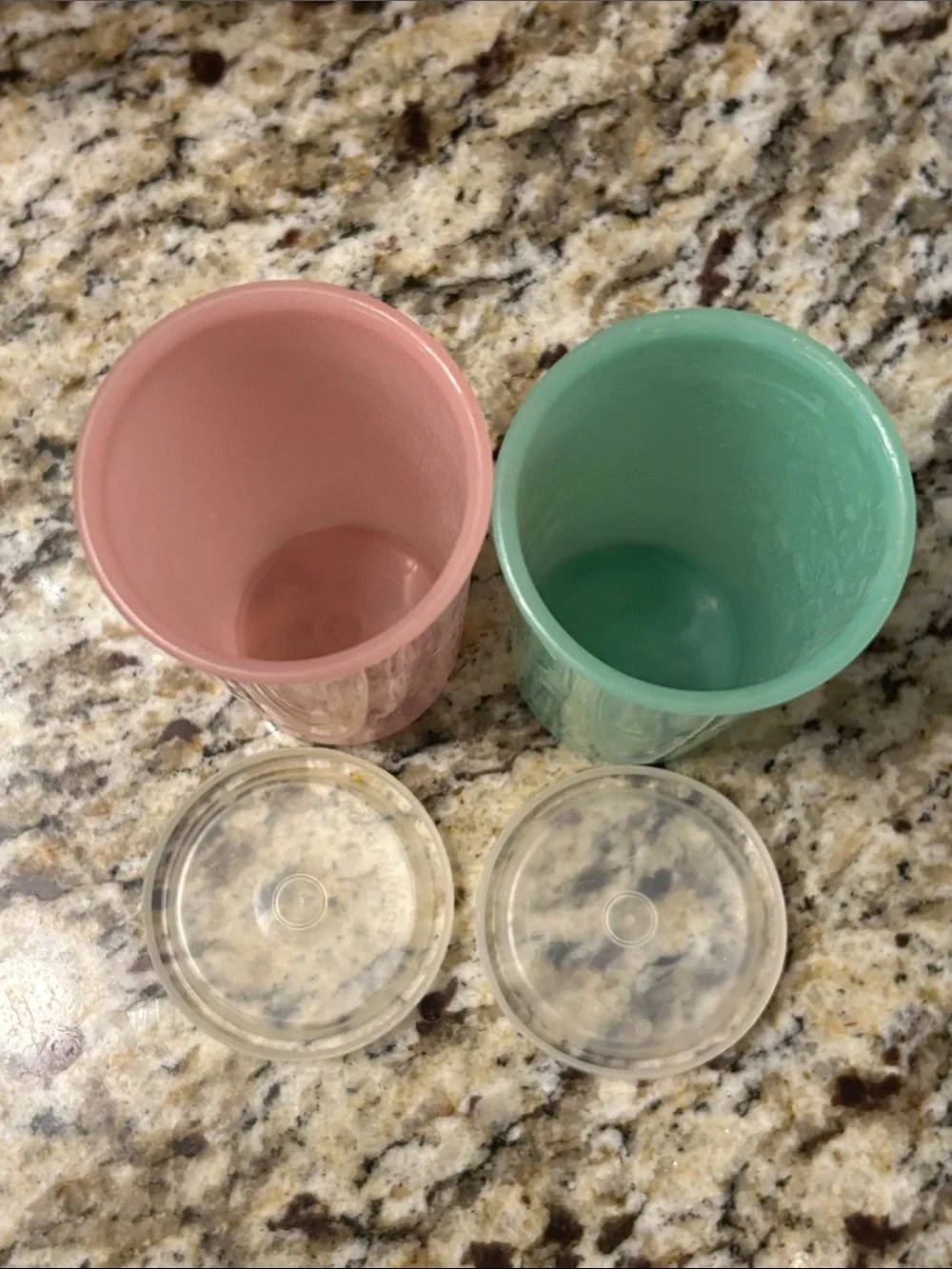Vintage Tupperware Pink and Teal Tall Storage Cups with Lids